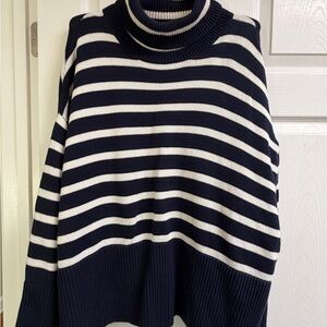 GAP Navy and White Striped Cowl Neck Sweater